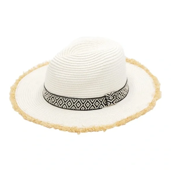 #68 FRAYED TRIM AZTEC STRAW HAT - Picture 4 of 5